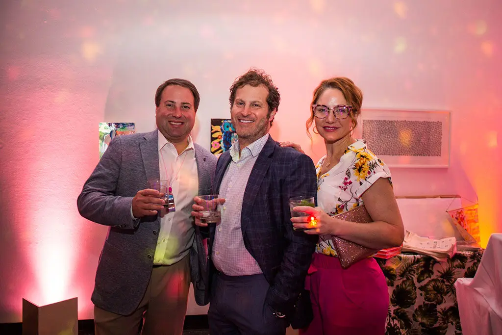 Lee Zieben, Ed Sacks, Kellie Jenks at Lawndale's A Kitschy Evening (Photo by Laura Burlton)