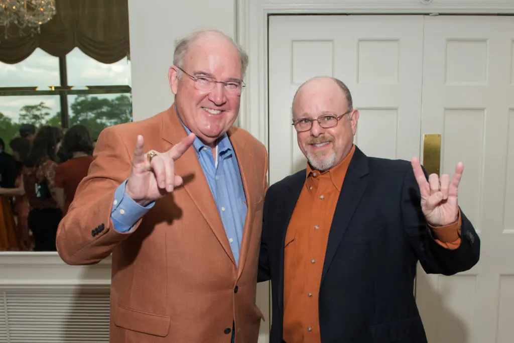 Mike Perrin, Kenneth Lewis at the University of Texas annual Texas Exes scholarship dinner at River Oaks Country Club.  (Photo by Jacob Power)