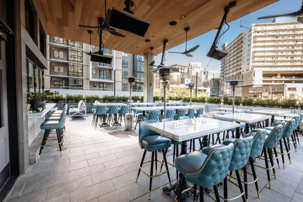 The Henry's outdoor bar area has space age heaters for winter.