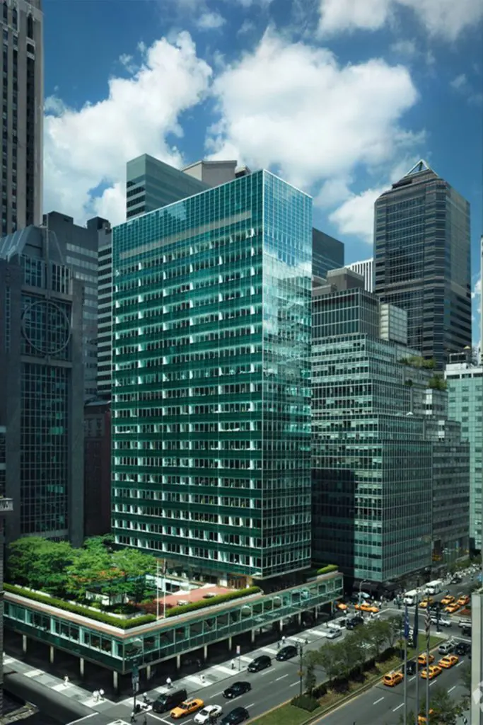 Lever House, New York City, gave inspiration to the Medical Towers, with design input from SOM's Gordon Bunshaft, architect of Lever House. (Courtesy Crain's New York Business)