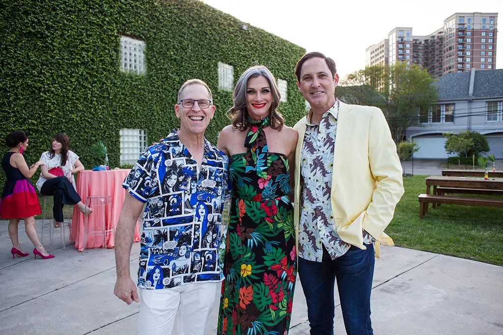 Stephen Goldberg, LeTricia Wilbanks, Steven Hand at Lawndale's A Kitschy Evening (Photo by Laura Burlton)