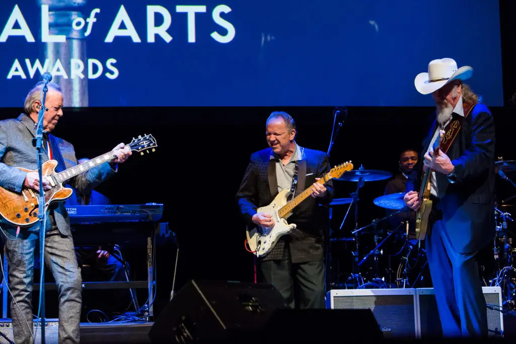 Boz Scaggs,Jimmie Vaughan and Ray Benson at the Texas Medal of Arts Awards in Austin. (Miguel Angel photo)