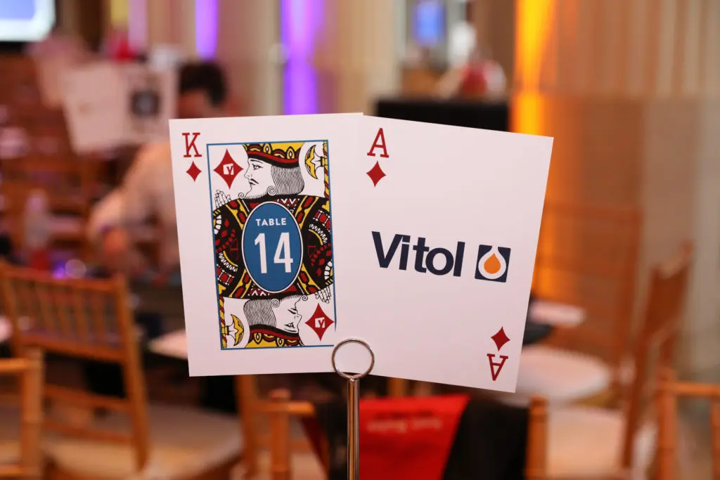 Sponsors' tables at the YES Prep Public School Oil & Gas Texas Hold 'Em Tournament at Corinthian Houston (Photo by Priscilla Dickson)