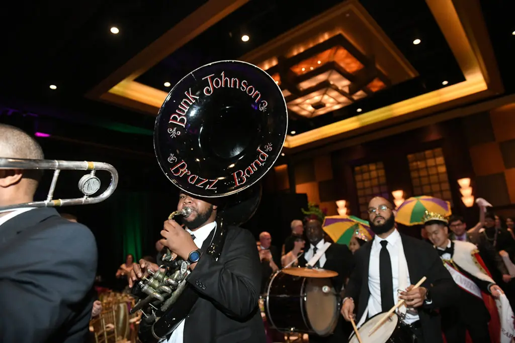 The Bunk Johnson Brazz Band performs at the University of St. Thomas Mardi Gras ball.