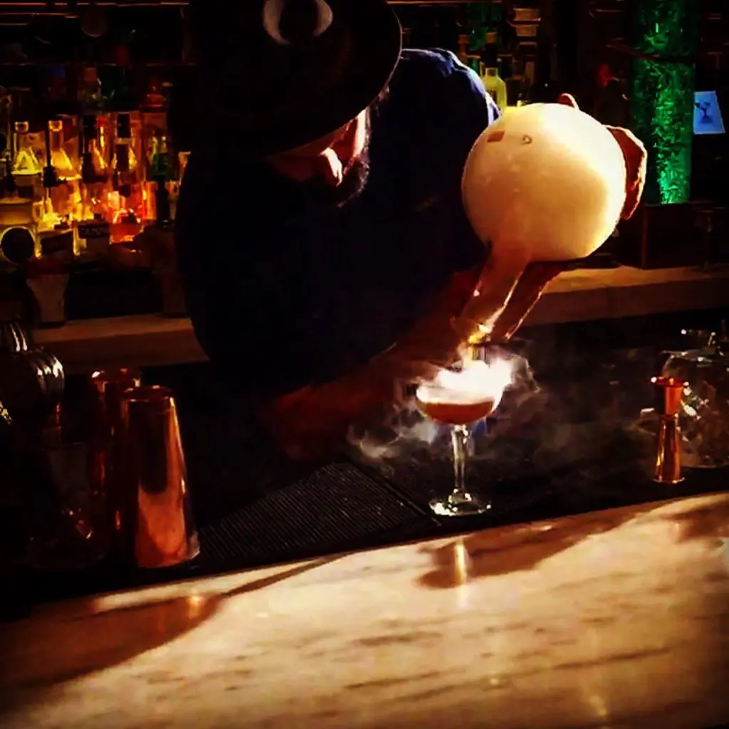 The Tipsy Alchemist makes the most of beakers, flasks and blowtorches. 