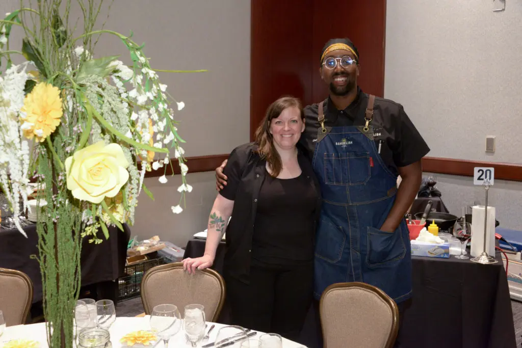 The Dandelion Café's Sarah Lieberman and chef J.C. Ricks at the Youth Development Center Bon Vivant dinner. (Photo by David Postma, Genesis Photographers)