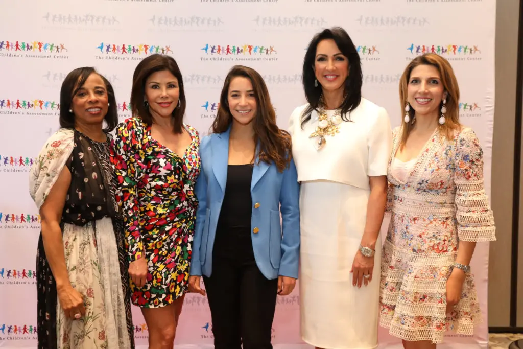 Phyllis Williams, Ericka Bagwell, Aly Raisman, Alicia Smith, and Neekie Kashani at the Children's Assessment Center Spirit of Spring luncheon.