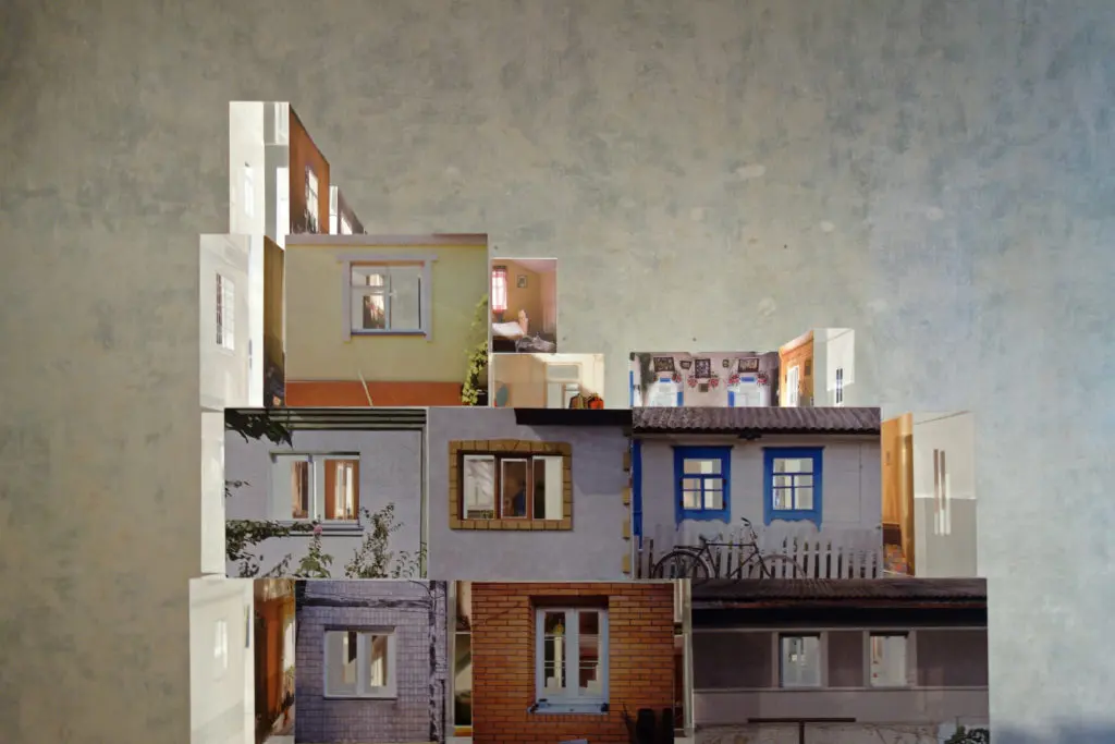 Zhanna Kadyrova's "Zhylmassyv" (apartment block) series (detail in process), 2019, at Voloshyn Gallery