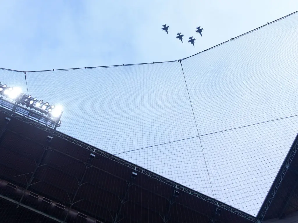 The four fighter jet flyover made quite an impression at Minute Maid Park. (Photo by F. Carter Smith)