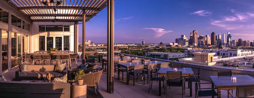 Upside West Village, Canopy's rooftop bar, has an amazing view of downtown Dallas. 