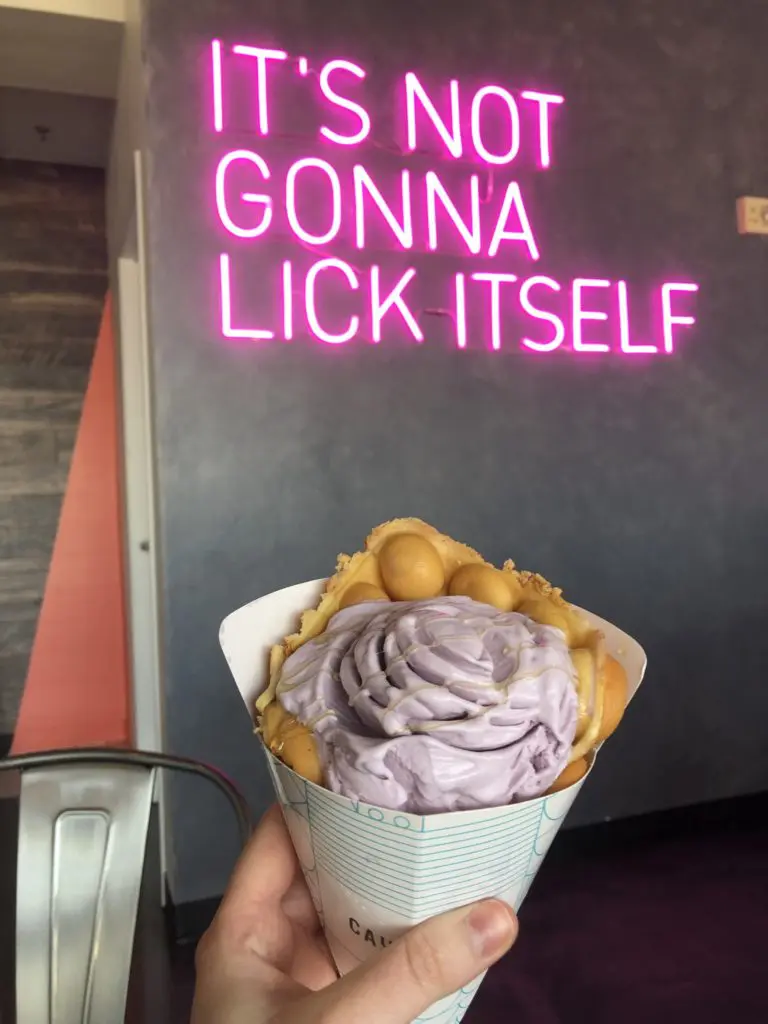 The Earl Grey Lavender ice cream in a puffle cone at Cauldron is to die for. 