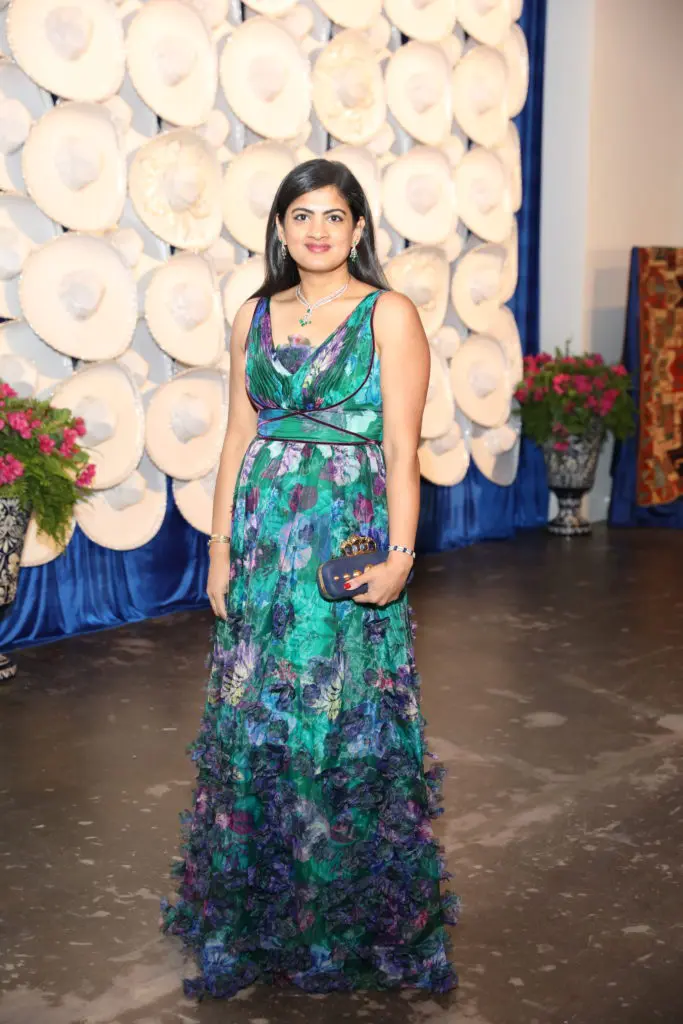 Ishwaria Subbiah wore a floral Marchesa Notte gown to the Houston Grand Opera Ball. (Photo by Priscilla Dickson)