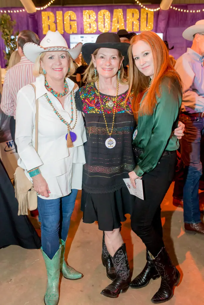 Joan Dunlap, Allison Jensen, Jo Farina at the Houston Cattle Baron's Ball at the George Ranch.  (Photo by Mike Charlton)