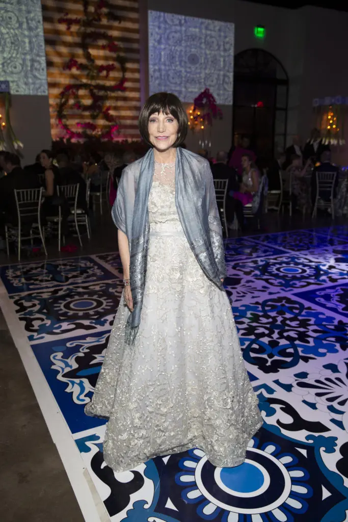 Marilyn Ingram wore a pale blue BASIX Black Label white embroidered gown with shawl. (Photo byJenny Antill)