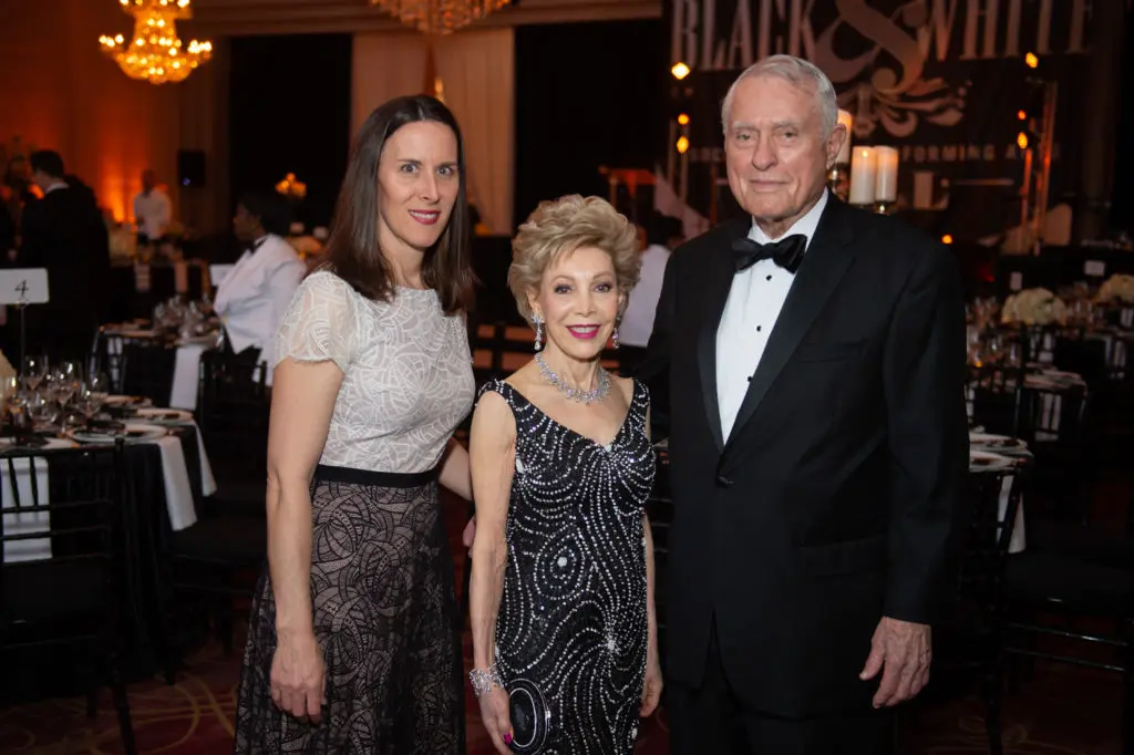 Meg Booth, Margaret Alkek Williams, Jim Daniel at the Society for the Performing Arts Black & White Ball at Wortham Theater Center. (Photo by Wilson Parish)