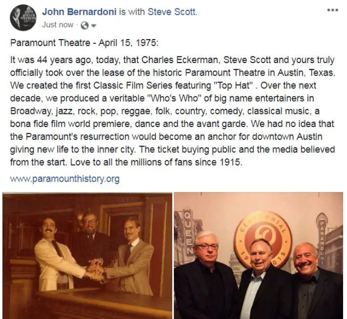 John Bernardoni knows about making a challenging project come to fruition. In 1975, he and pals were the trio who saved Austin's historic Paramount Theatre from the wrecking ball. 