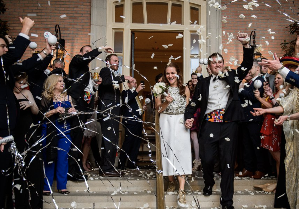 There's nothing as festive as a confetti shower.  (Photo by Chris Bailey )