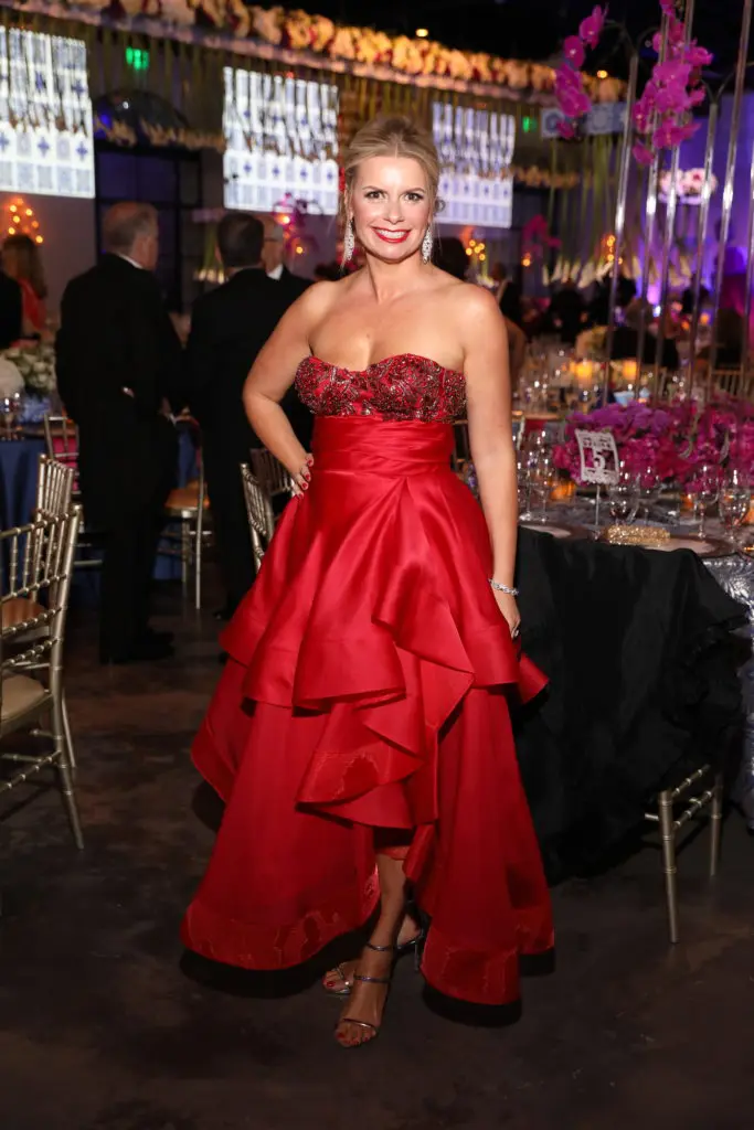 Valerie Dieterich wore a red beaded Marchesa gown to the Houston Grand Opera Ball. (Photo by Priscilla Dickson)