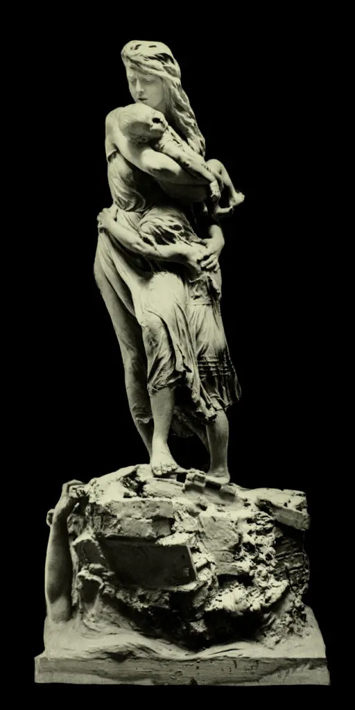 Pompeo Coppini's "Victims of the Galveston Flood," final version maquette, March 1904. Last seen in December 1919 on The University of Texas Campus, the elegiac sculpture is the subject of an art historical hunt now entering its fourth year.