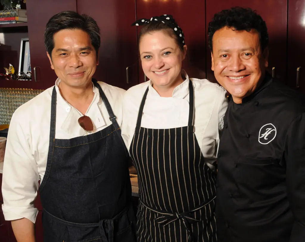 Chefs Wayne Nguyen, Alyssa Dole, Hugo Ortega who prepared the KNOWAutism dinner won at the gala auction. (Photo by Dave Rossman)