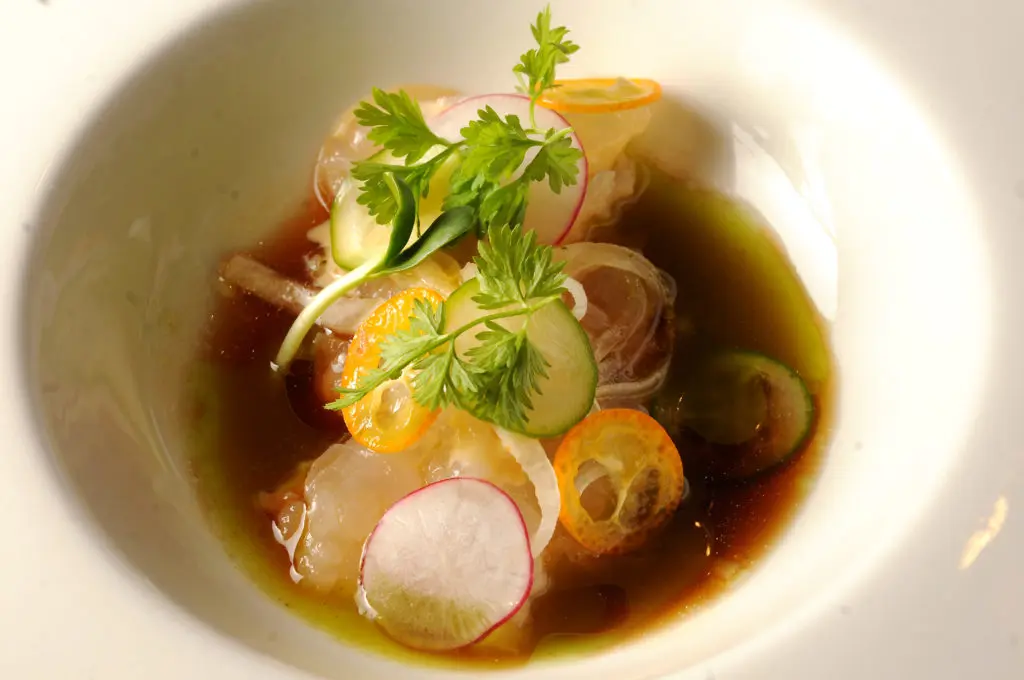 Chef Wayne Nguyen's whole lobster crudo served at the KNOWAutism dinner. (Photo by Dave Rossman)