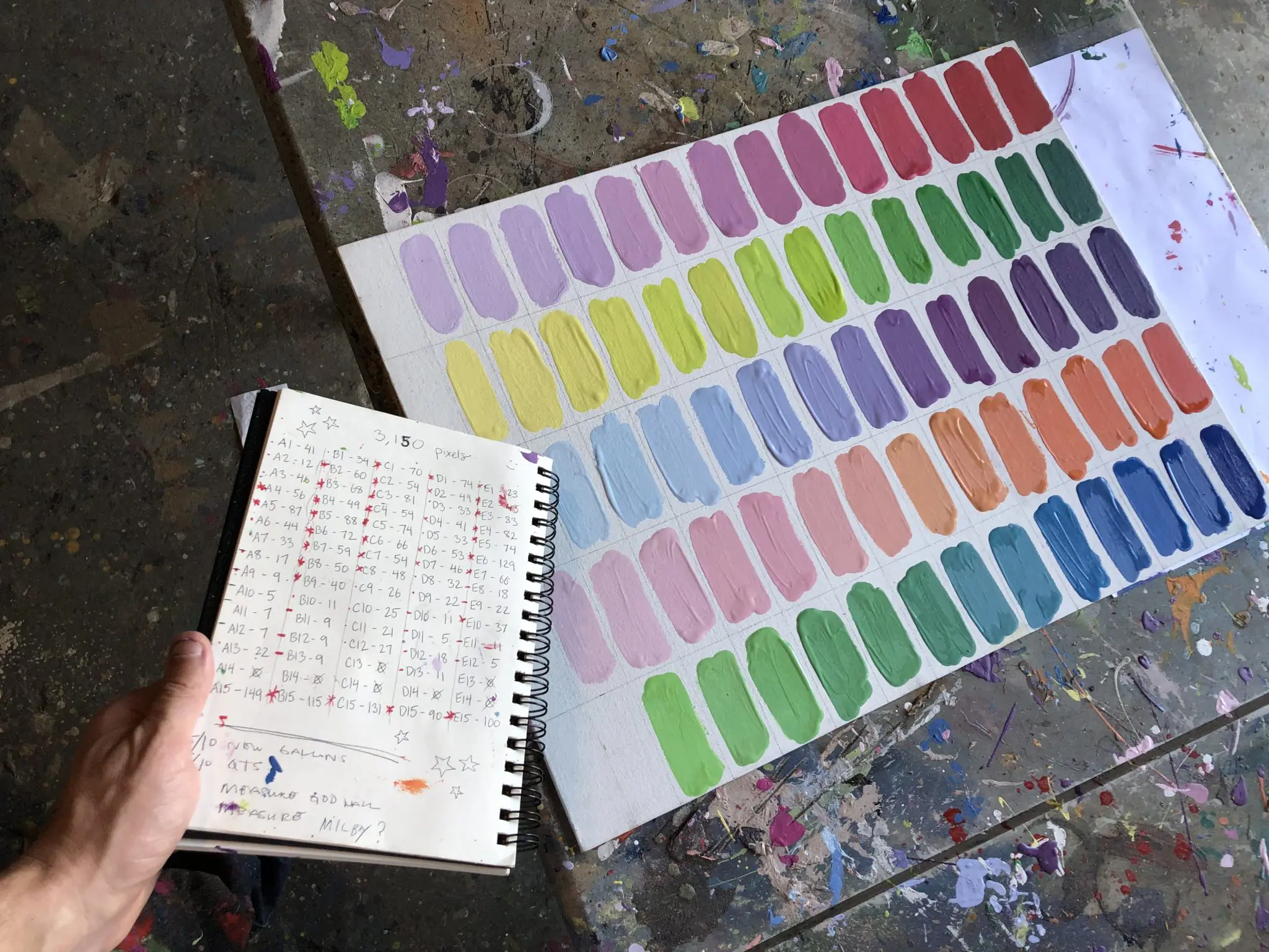 Seventy-two shades and 3,200 pixelated squares comprise "Biscuit Paint Wall."