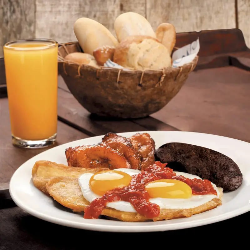 The classic Guatemalan breakfast, Dobladas Breakfast, at San Martin.
