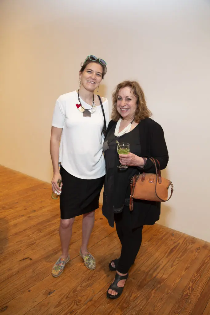 Ariane Roesch, Sharon Kopriva at Glasstire Party for Rainey Knudson at Texas Gallery. (Photo by Jenny Antill Clifton)