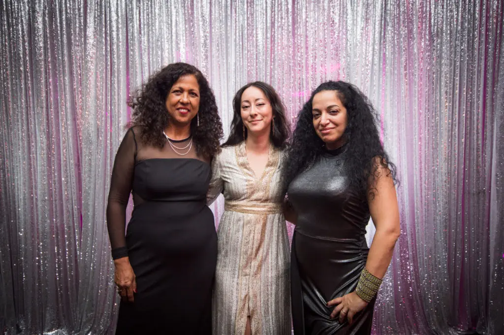 Resident artists Roshini Kempadoo, Jennifer Ling Datchuk, Sama Alshaibi at Artpace's The Happening: Diskoteka Nite. (Photo by Francisco Cortes)