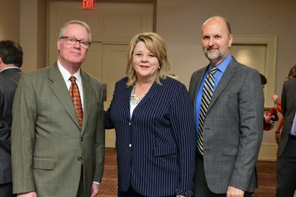 Bob Fretz, Brenda Stardig, Peter Boudreaux at the Center for Pursuit luncheon. (Photo by Daniel Ortiz)