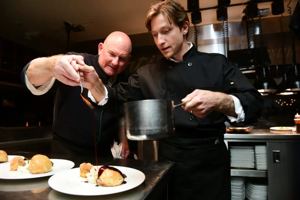 Chef Jacques Fox, principal dancer Ian Casady  during Houston Ballet's Raising the Barre fundraiser at Artisans Restaurant. (Photo by Daniel Ortiz)