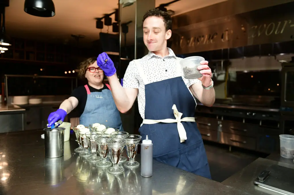 Chef Rebecca Masson, soloist Aaron Sharratt during Houston Ballet's Raising the Barre fundraiser at Artisans Restaurant. (Photo by Daniel Ortiz)