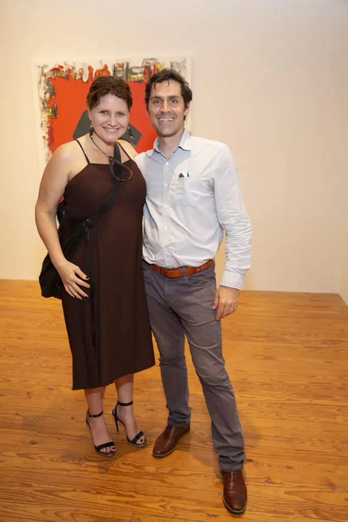 Claudia Solis & Matthew Wettergreen at Glasstire Party for Rainey Knudson at Texas Gallery. (Photo by Jenny Antill Clifton)