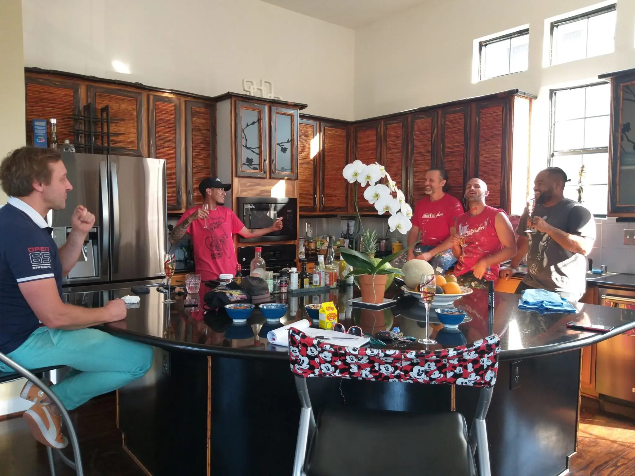 An impromptu wrap party for "Pearl Paint Wall" at Mr. D's crib (Photo by the author)