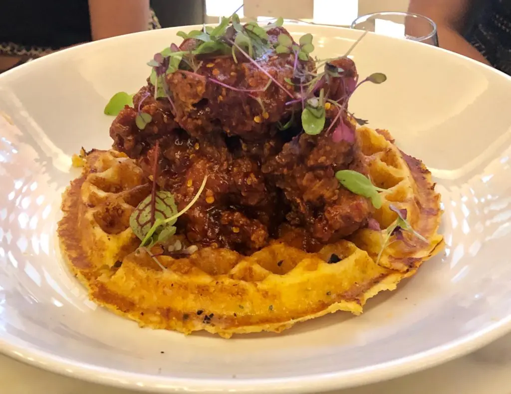The Nashville Style Hot Chicken & Waffle at Open Palette. Photo by Megan Ziots