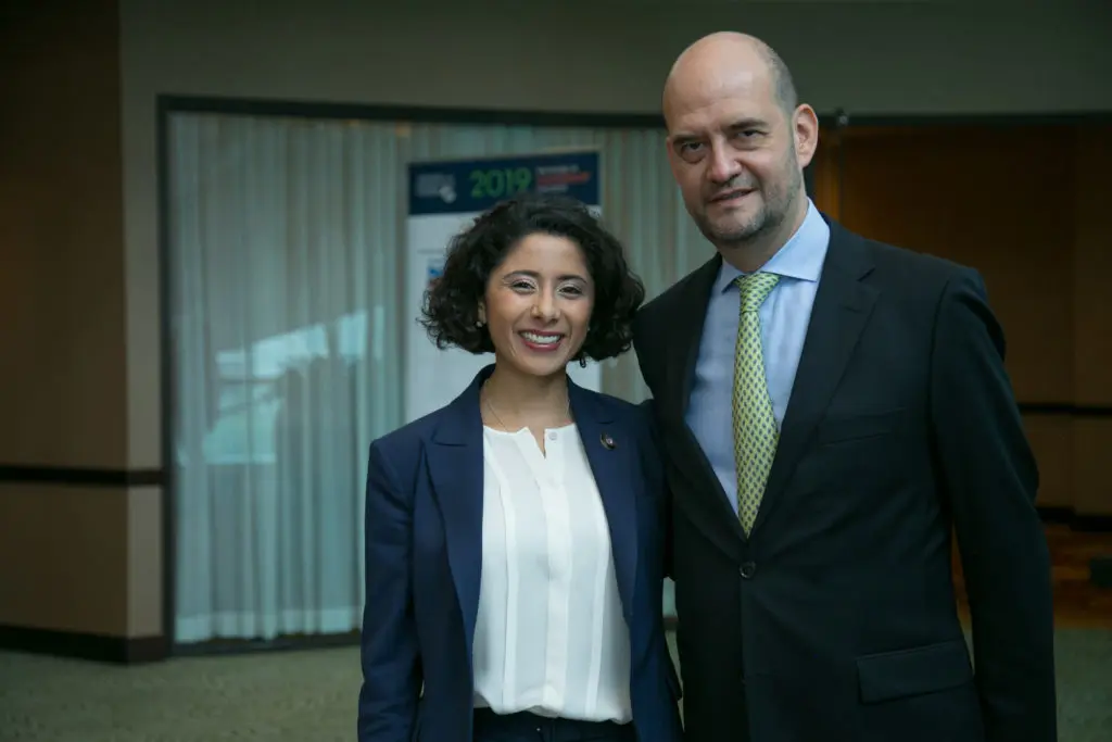 Lina Hidalgo, Carlos Lara at the Center for Houston's Future 2019 Future of Leadership luncheon. (Photo by Twee Vuong)