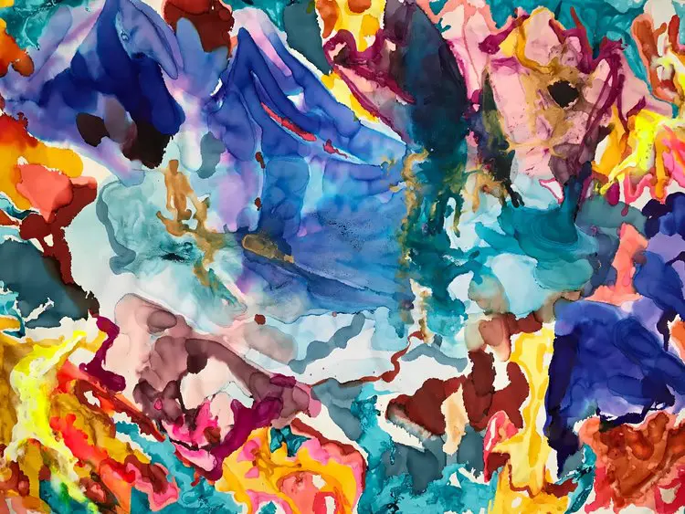 Christi Meril creates abstract mixed media works. (Photo by Sara Kerens)