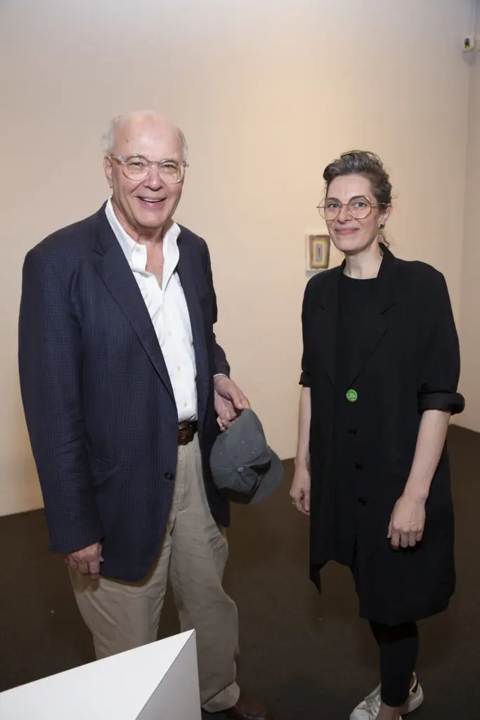 Ian Glennie, Nancy Douthey at Glasstire Party for Rainey Knudson at Texas Gallery. (Photo by Jenny Antill Clifton)