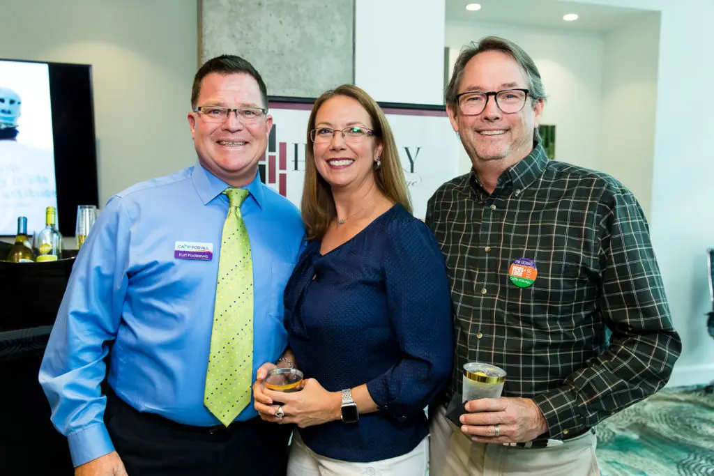 Kurt Podeszwa, Marchelle Peters, Jack Maddox at Construction Concepts BLDiT charity event benefiting Camp for All. (Photo by Hung Truong)