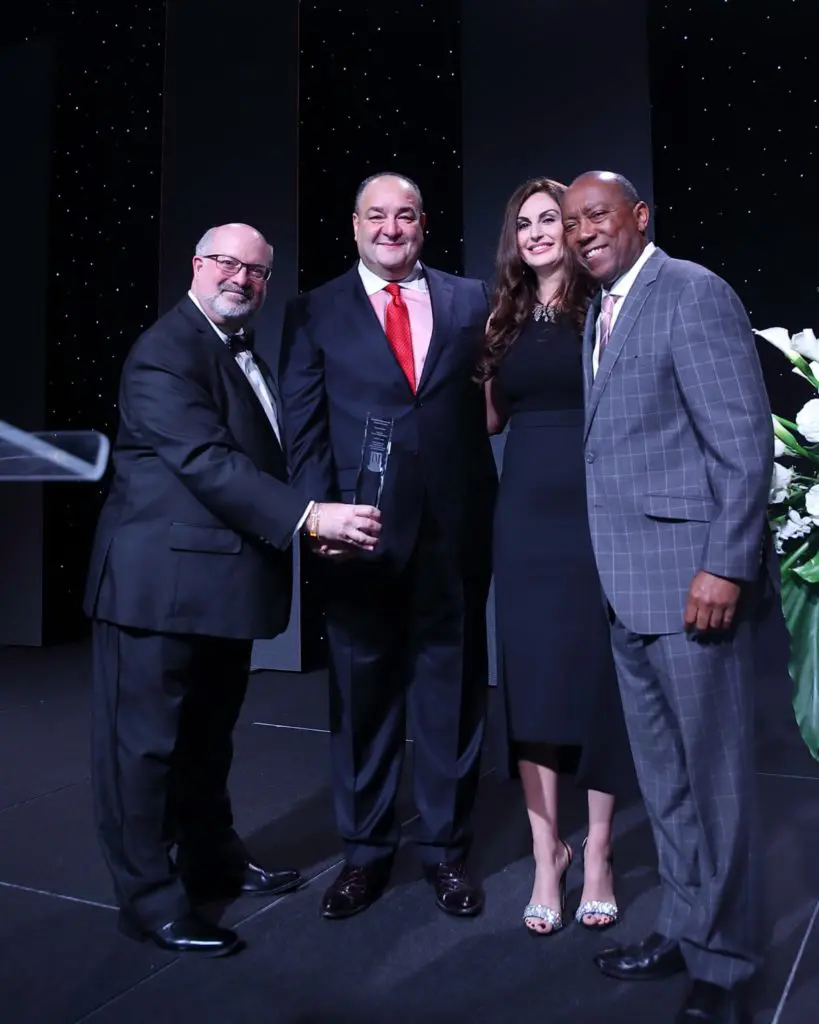 Martin Cominsky, Bashar & Brigitte Kalai, Mayor Sylvester Turner at the I20`9 nterfaith Ministries of Greater Houston Tapestry Gala. (Photo by Quy Tran)