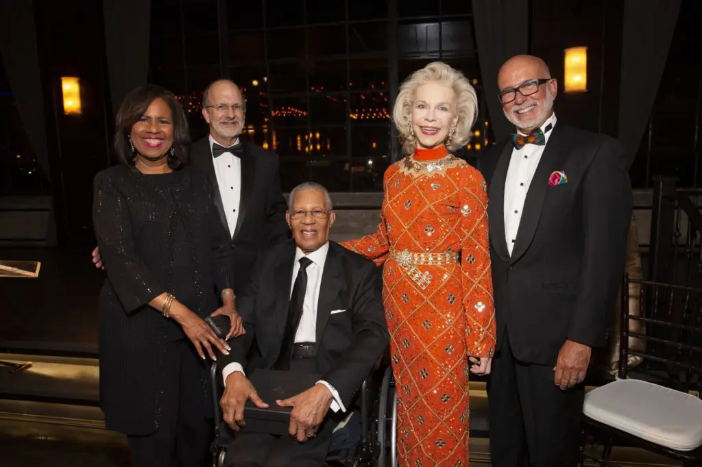Chair Melanie Lawson, honoree Reverend Lawson, Lynn Wyatt, Michael Piana at Illumination: The Rothko Chapel Gala. (Photo by Jenny Antill Clifton)