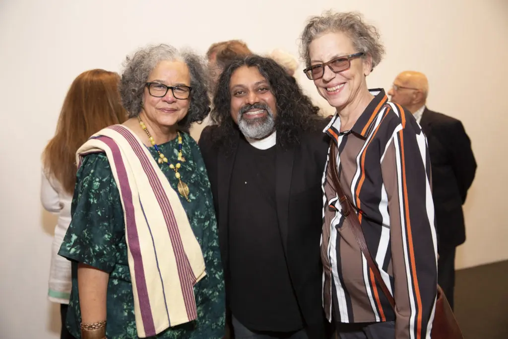 Michelle Barnes, Prince Varughese Thomas, Paula Newton at Glasstire Party for Rainey Knudson at Texas Gallery. (Photo by Jenny Antill Clifton)