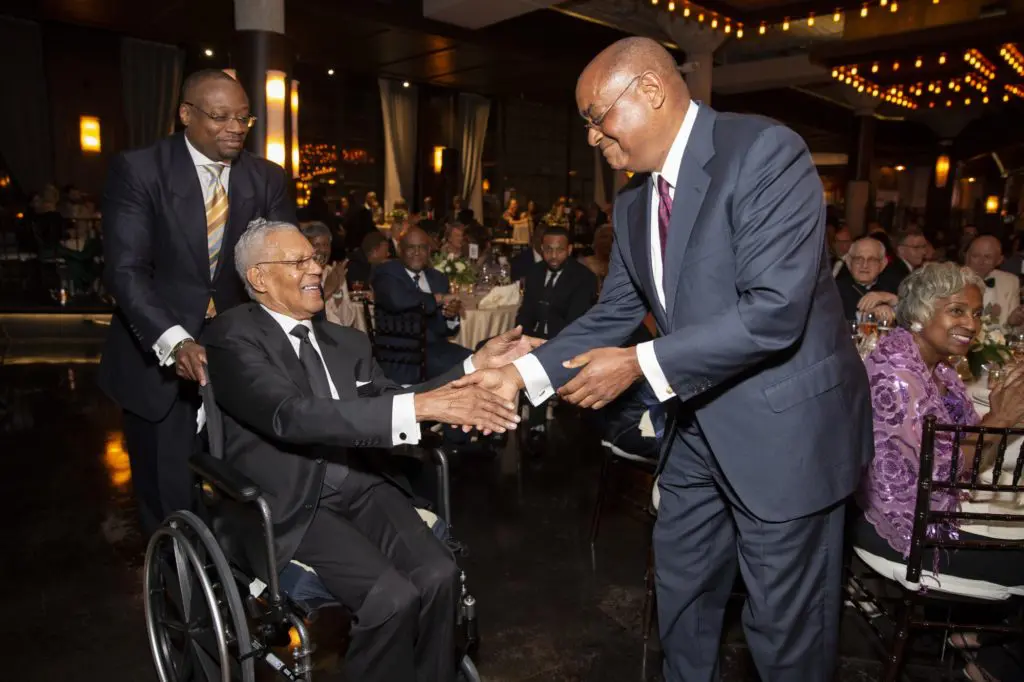Honoree Reverend Bill Lawson with Rodney Ellis at The Rothko Chapel Gala. Lawson will be honored at the Kinder Institute annual event. (Photo by Jenny Antill Clifton)