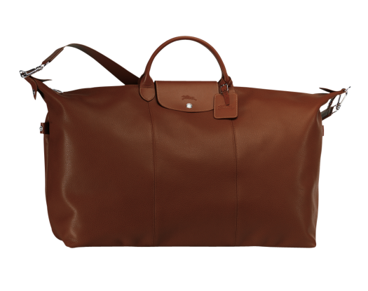 Longchamp's Le Foulonné travel bag in cognac should always be packed and ready-to-go in your closet. Available on longchamp.com.