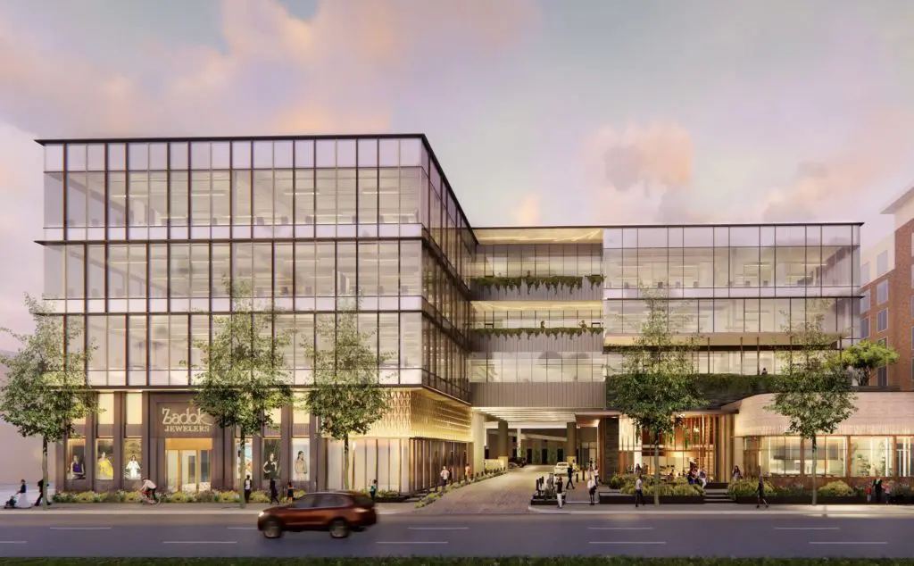 The mixed-use development Post Oak Place on Post Oak Boulevard will be anchored by Zadok Master Jewelers. (Rendering courtesy of Michael Hsu Office of Architecture)