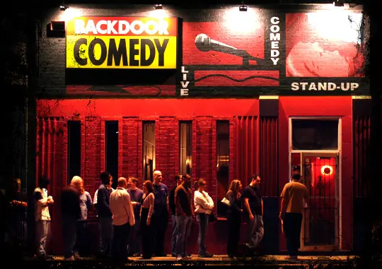Backdoor Comedy has Open Mic nights on Thursdays for aspiring comedians. 