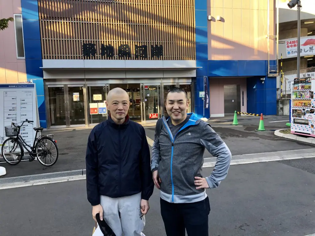 Chef Hori (right) and his guide at Tsukiji Fish Market. 