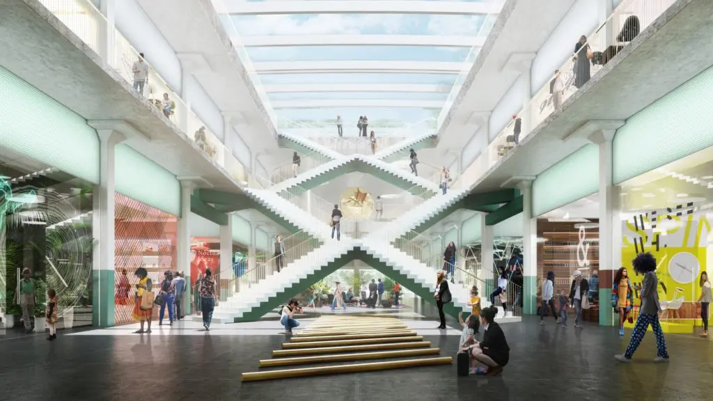 The atriums in the former Barbara Jordan Post Office will be covered in an ETFE roof system, the first in Houston.