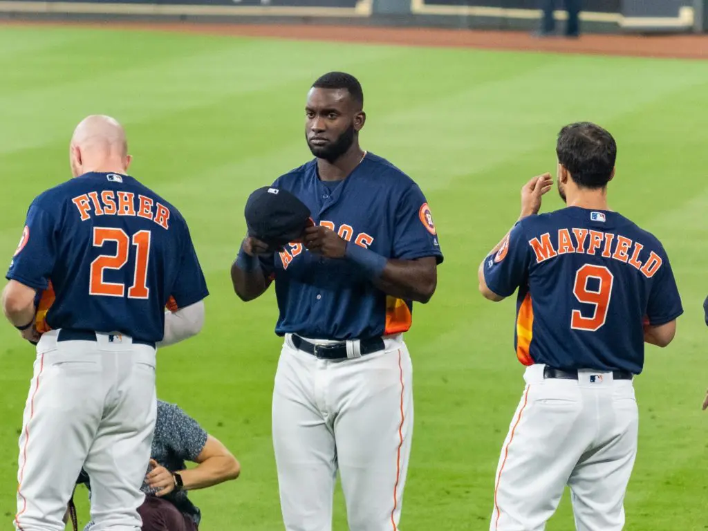 Derek Fisher, Yordan Alvarez and Jack Mayfield all played together in Triple A at one point in 2019. (Photo by F. Carter Smith)