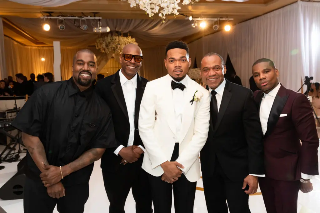 Kanye West, Dave Chapelle, Chance, Ken Bennett, and Kirk Franklin .(Photo by Duke Images)